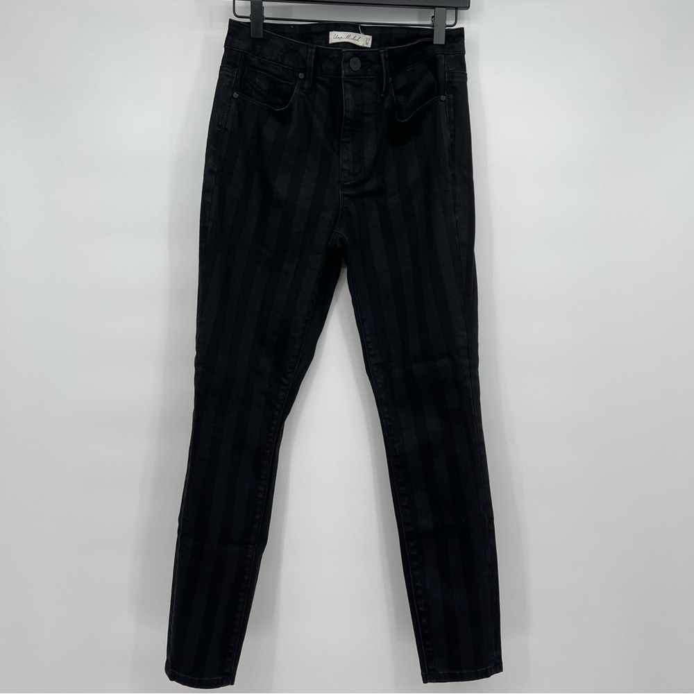 Anthropologie Unpublished Denim High Rise Skinny Jeans Black Stripes Size 27